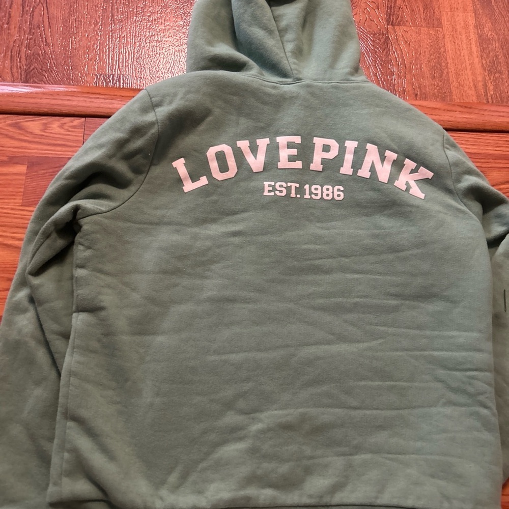Victoria secret pink Sherpa lined full zip up hoodie size medium in green